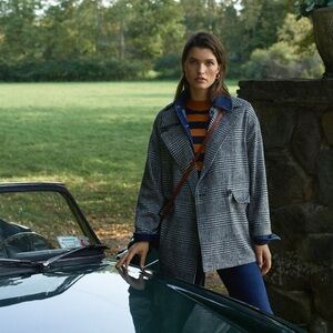 Anthropologie Relaxed Double-Breasted Check Peacoat